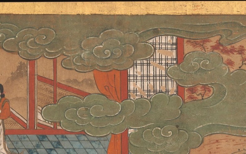 These decorative clouds add a sense of atmosphere and perhaps a spiritual or dreamlike quality to the scene.