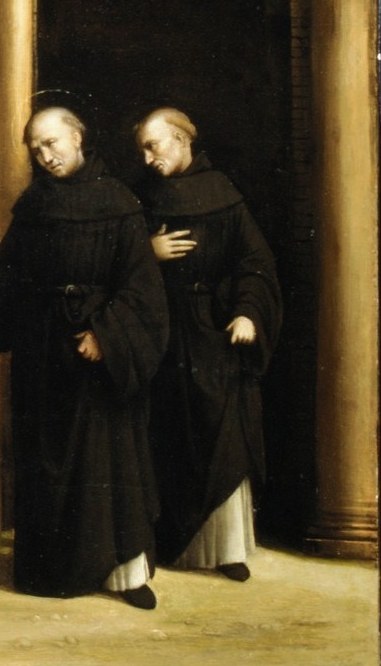 Saint Nicholas of Tolentino works the miracle from the right.