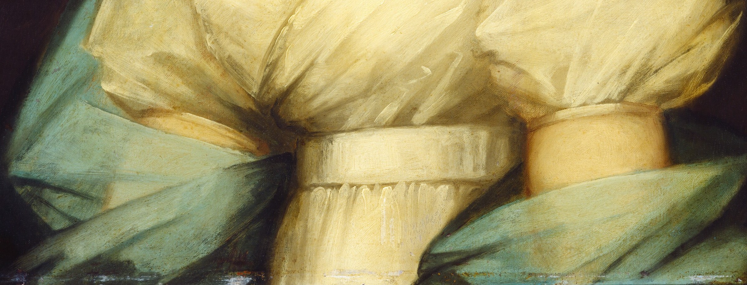 Up close, it dissolves into loose, fluid brushstrokes.