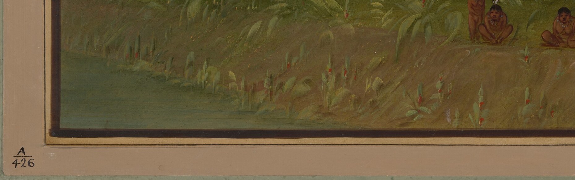 They are looking towards something unseen, beyond the river bank.