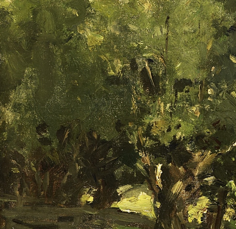 Look into the deep shadow under the branches.