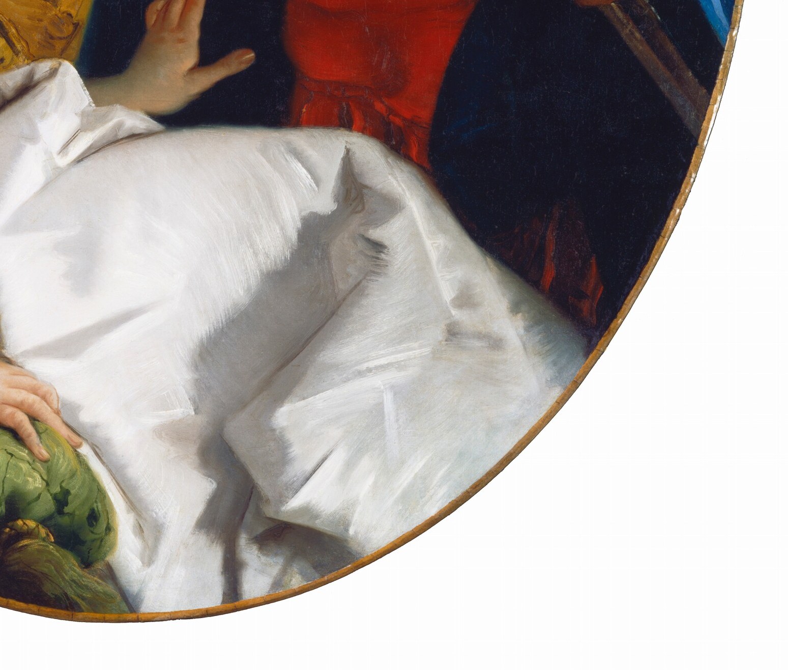 The soft, luminous rendering of the fabric highlights the artist's skill and adds a sense of luxury.