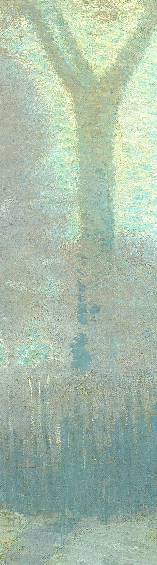 The tree's bark is thick paint, a rugged, tangible surface.