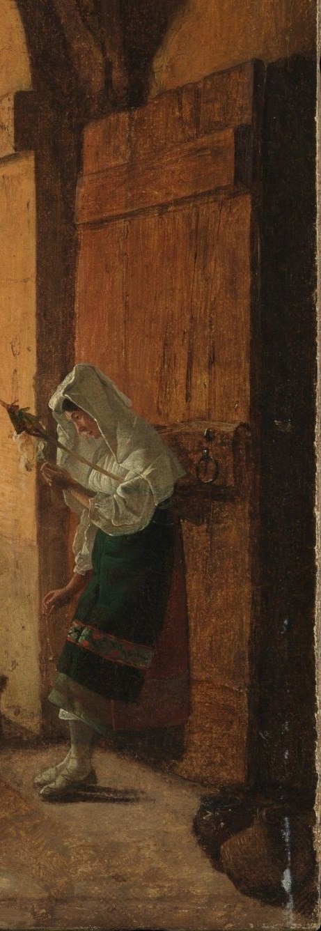 Now the wooden door, held ajar on the right.
