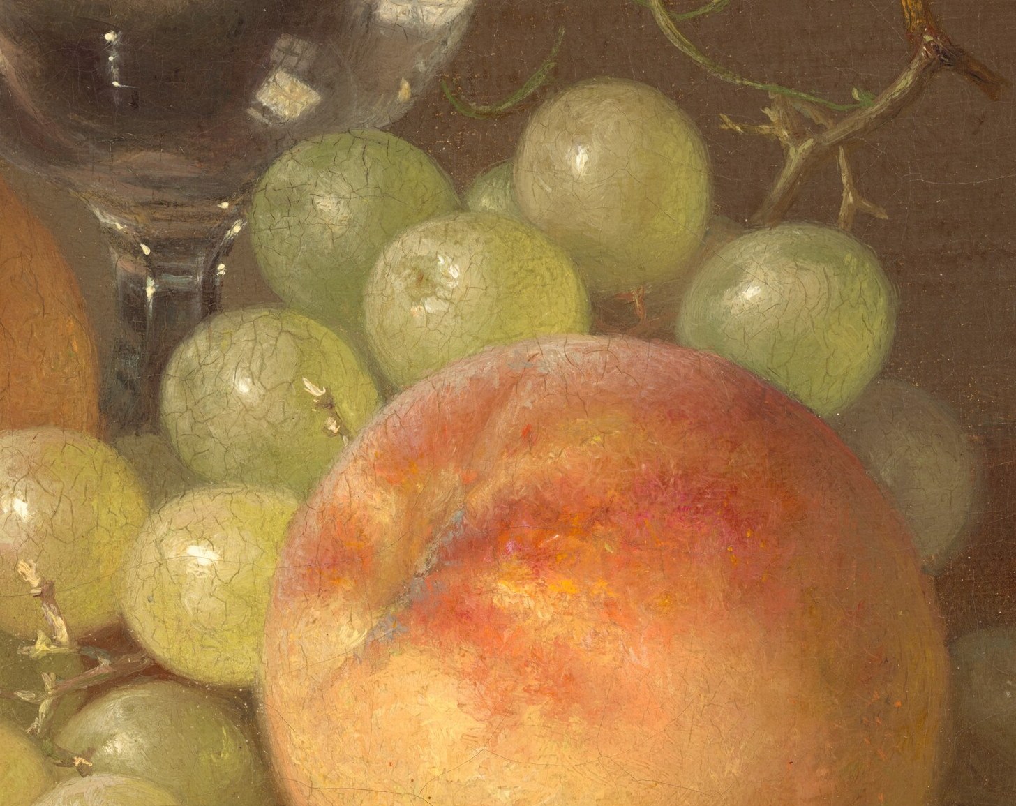 The translucent skins of the grapes catch the light, revealing subtle variations in color and form, and a delicate vine tendril.