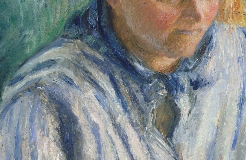 Paint laid so heavily the ridges cast physical shadows; Pissarro uses brush direction to describe fabric weave and simultaneously assert the painting as a material object , close-up reveals form held by pigment mass, not outline.