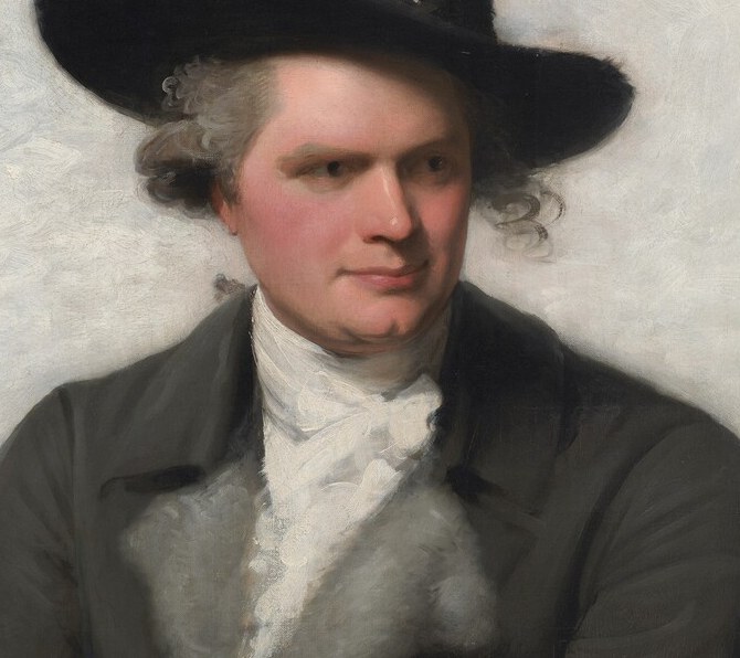 The only bright accent on a dark figure, the cravat draws the eye from the face downward and demonstrates Stuart's ability to render fine textile against shadow.