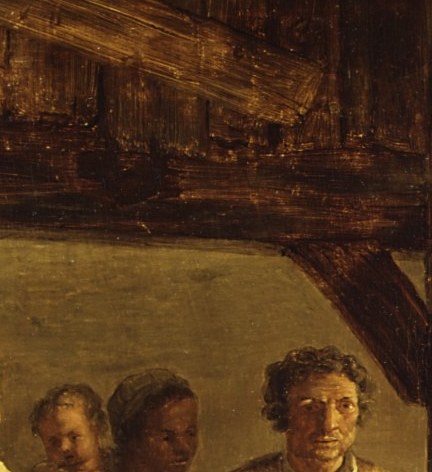 Her face, caught between light and shadow, holds the painting’s heart.