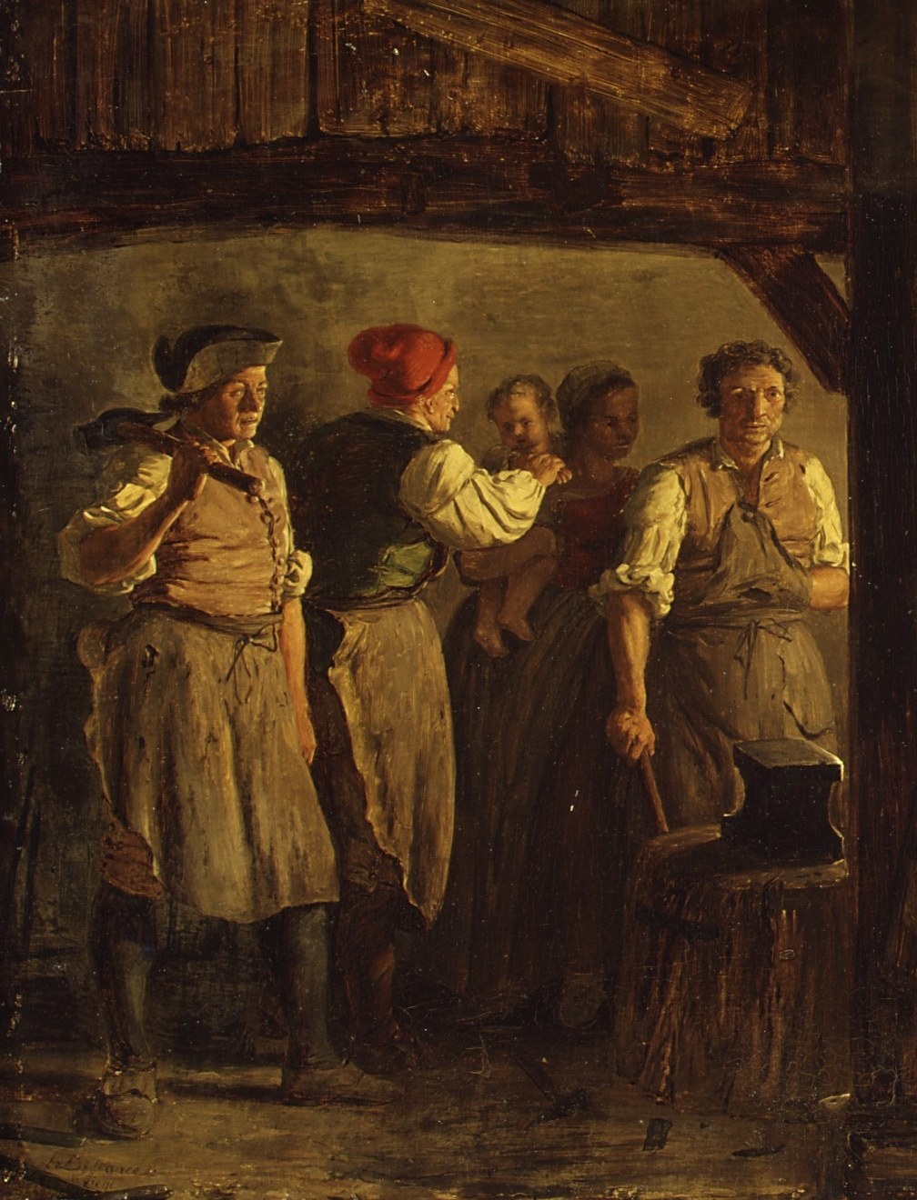 The artist, Defrance, often contrasted domestic life and industry.