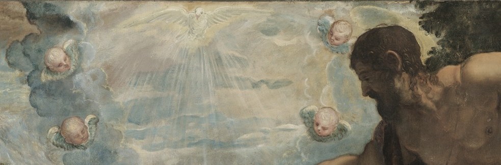 Notice the bright light and dove from above.