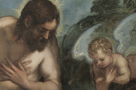 John the Baptist pours water over Christ's head.