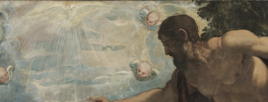 Tiny cherubs appear, watching from the heavens.