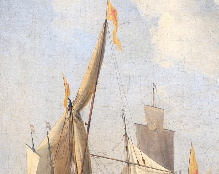 The taut canvas, catching the light, conveys a sense of readiness and movement despite the calm.
