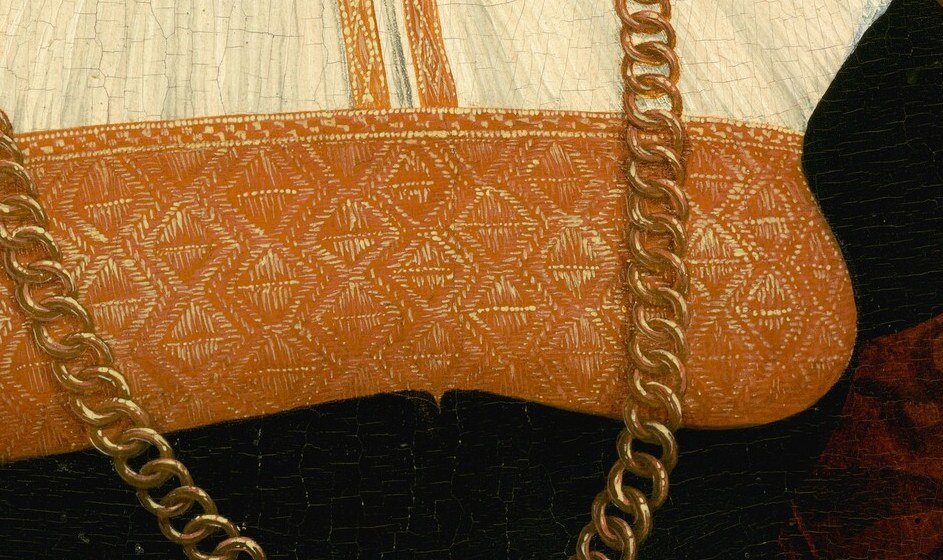 Her portrait shows the wealth and style of her time.