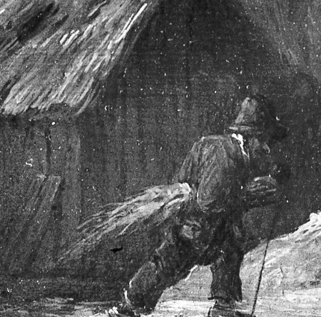 A lone figure walks a well-worn path towards home.
