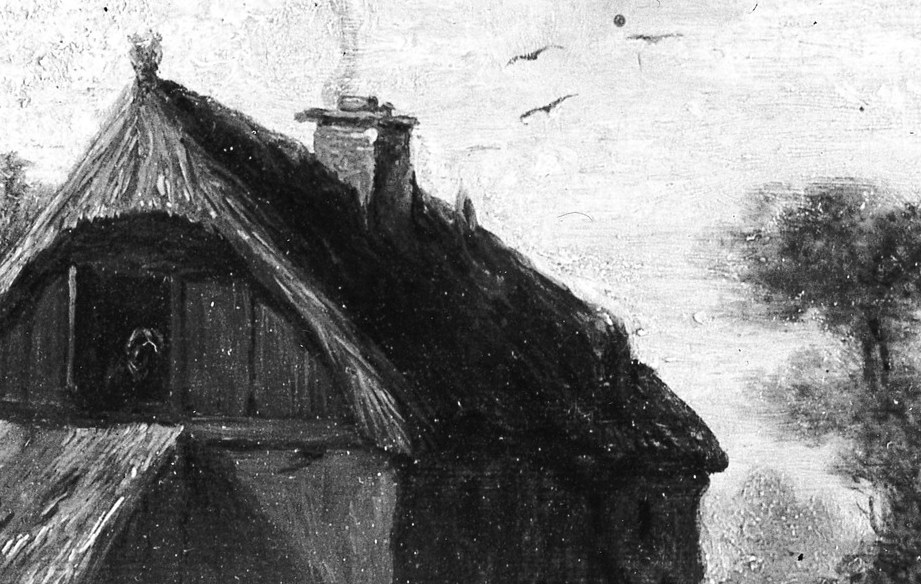 These are humble thatched cottages, typical of the era.