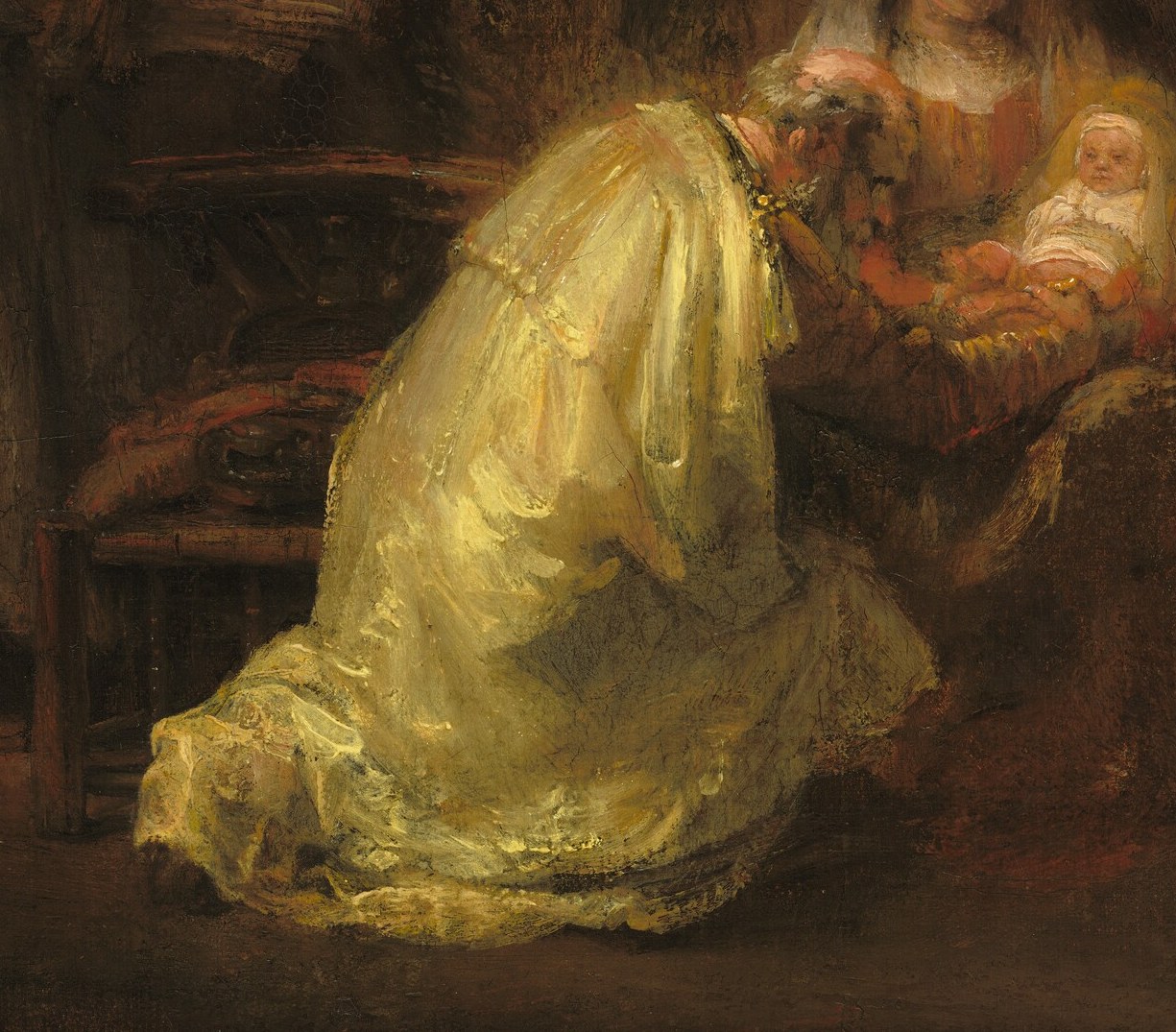 The luminous fabric of his robe nearly steals the scene.