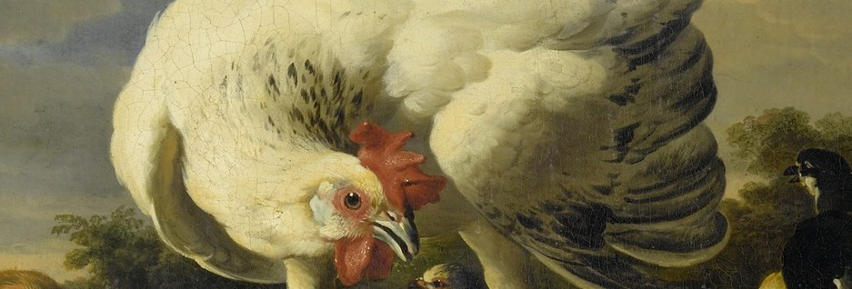 The hen's soft plumage shows artist skill.