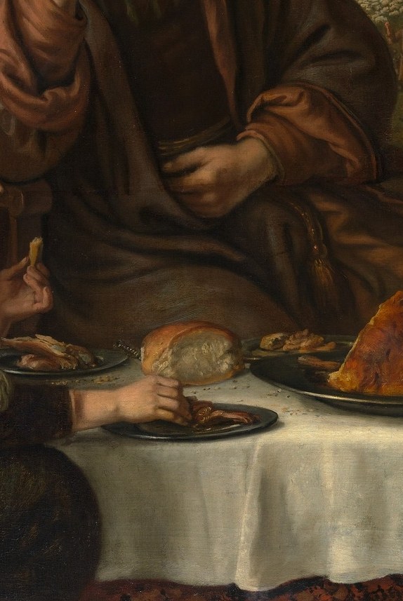 The child's small scale against the adults emphasizes vulnerability , a silent witness to the adult negotiation; a close-up humanizes the abstract biblical parting into a family rupture.