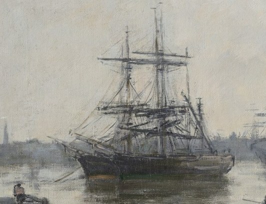 Its isolation and prominent position draw the eye and establish the scene's maritime focus.
