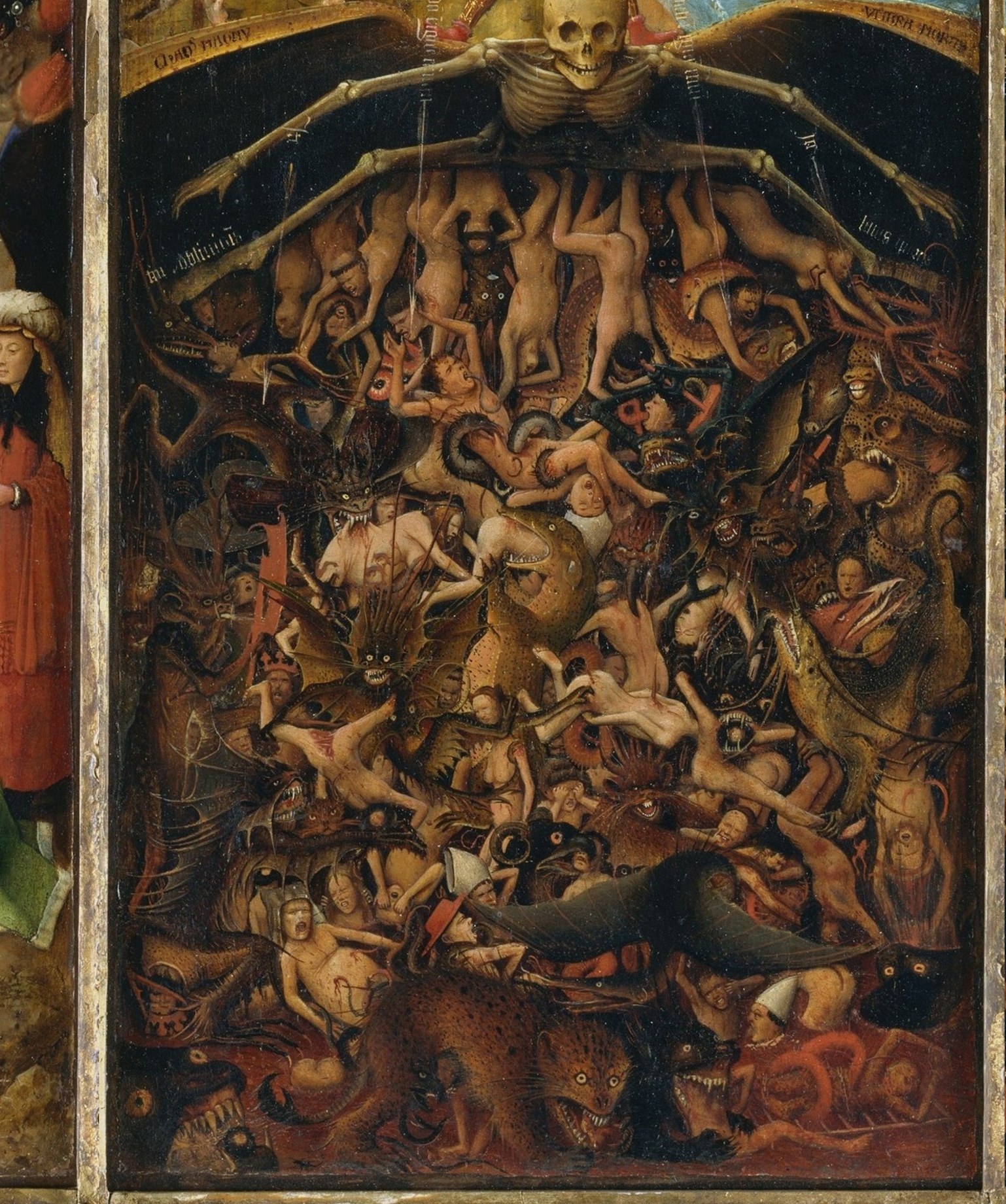 A dense, grotesque vision that anticipates Bosch by decades , each creature is individually invented; this register alone could sustain minutes of slow close-up exploration and still yield unseen details