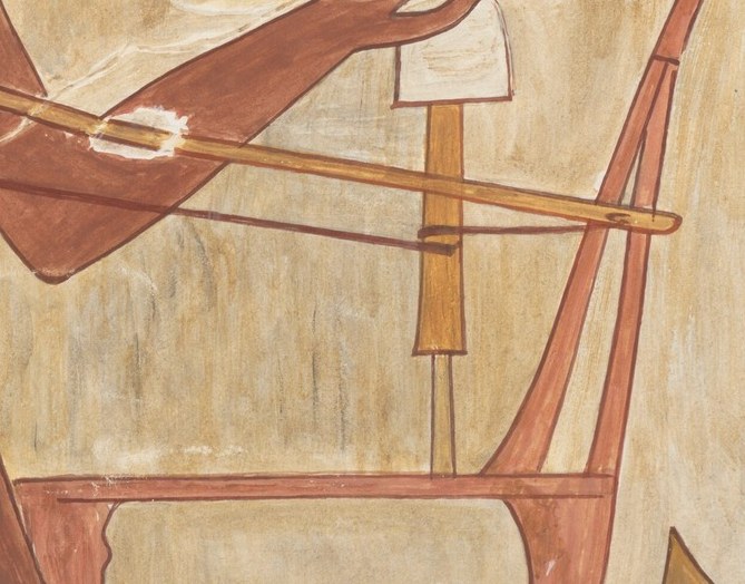 He is shaping a chair, meant for the tomb's occupant.