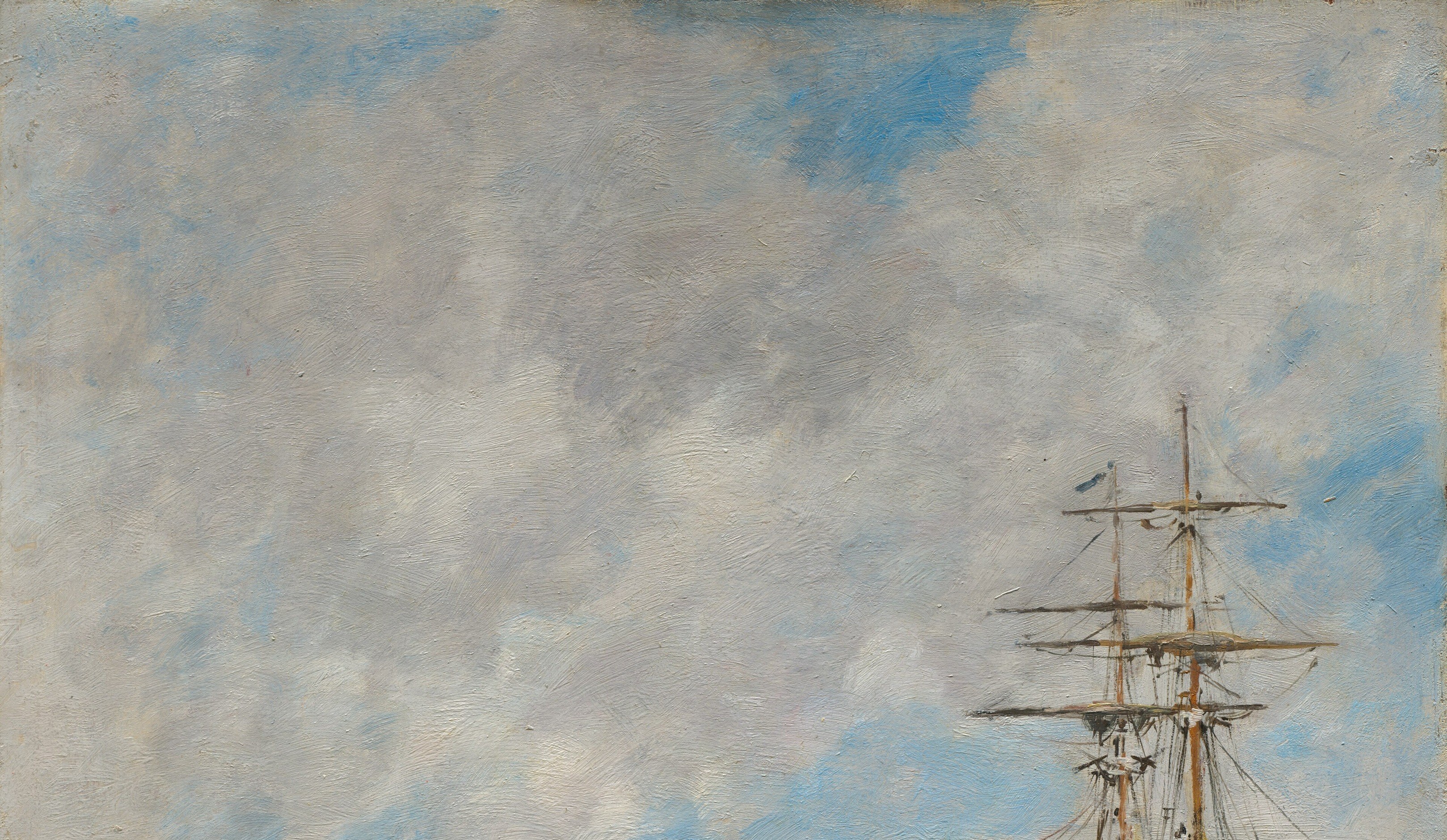 The artist painted the sky last. See the soft clouds.