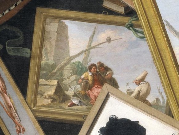 This smaller painting shows figures inside.