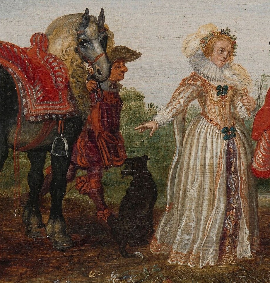 The horse is a powerful presence, its elaborate saddle suggesting wealth and status.