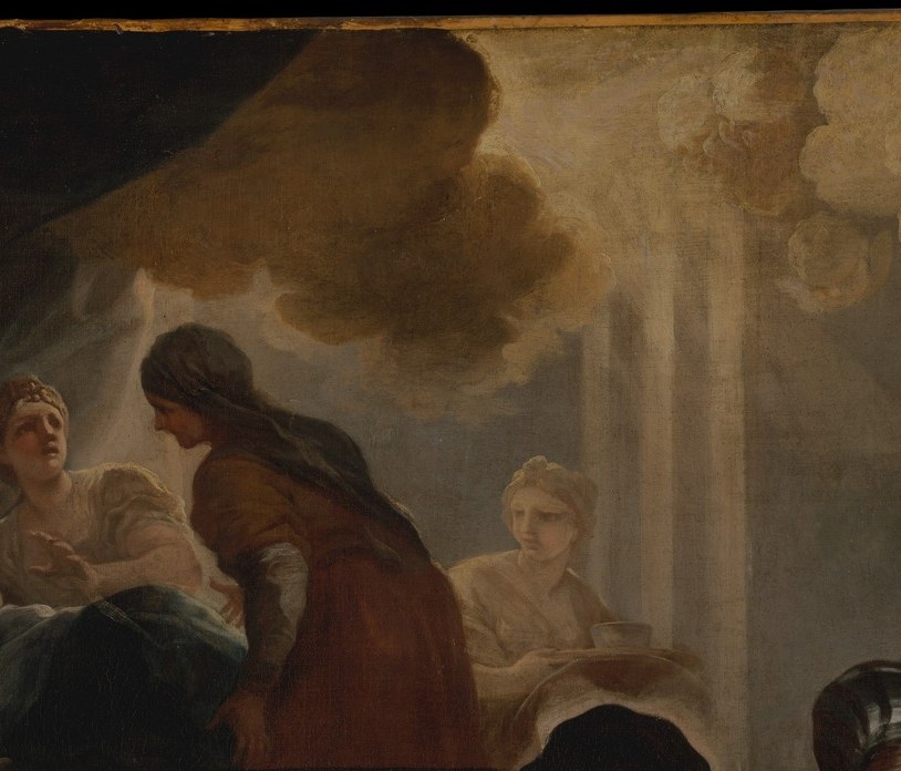 A shaft of divine light touches only her and the child.