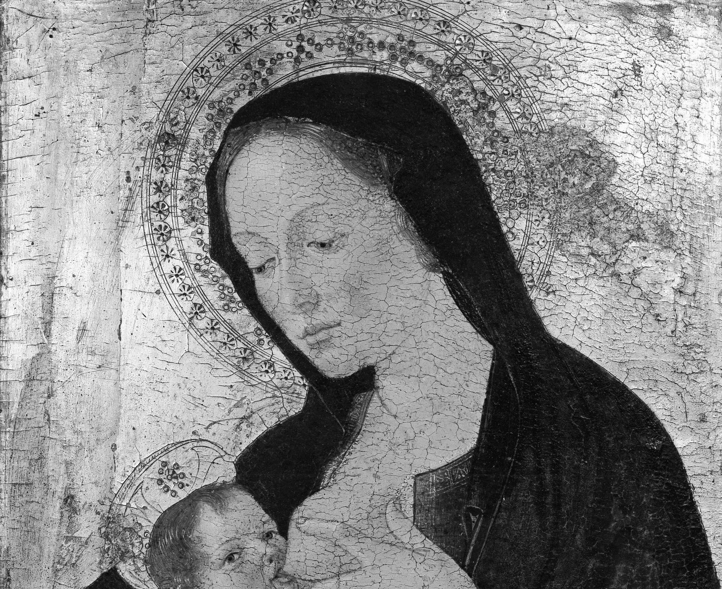 The unadorned background , no landscape or architectural setting , concentrates all meaning on the figures alone, a hallmark of Antoniazzo Romano's direct devotional style.