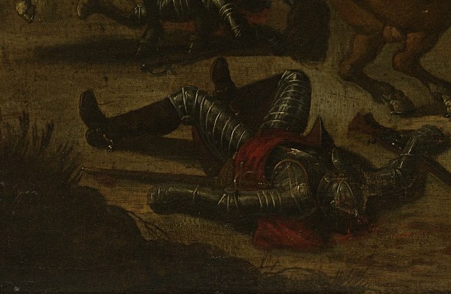 Look closely at the fallen soldier in the foreground.