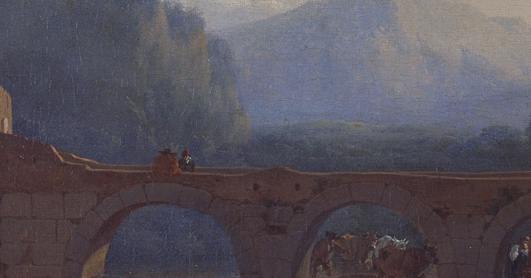 The bridge acts as a visual connector, guiding the eye into the landscape and suggesting a journey.