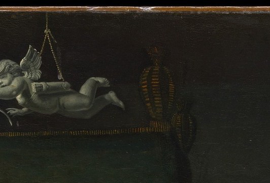 The painter hid a witness just above her.