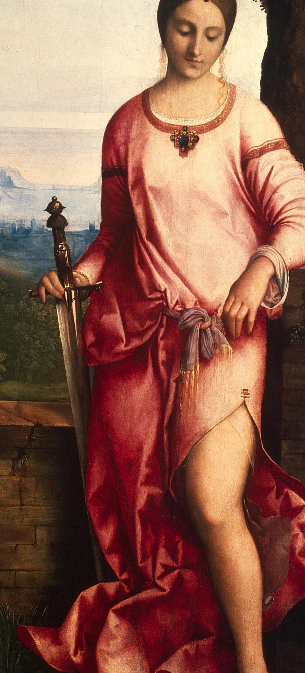 The silk of her dress catches the light. A Venetian technique.