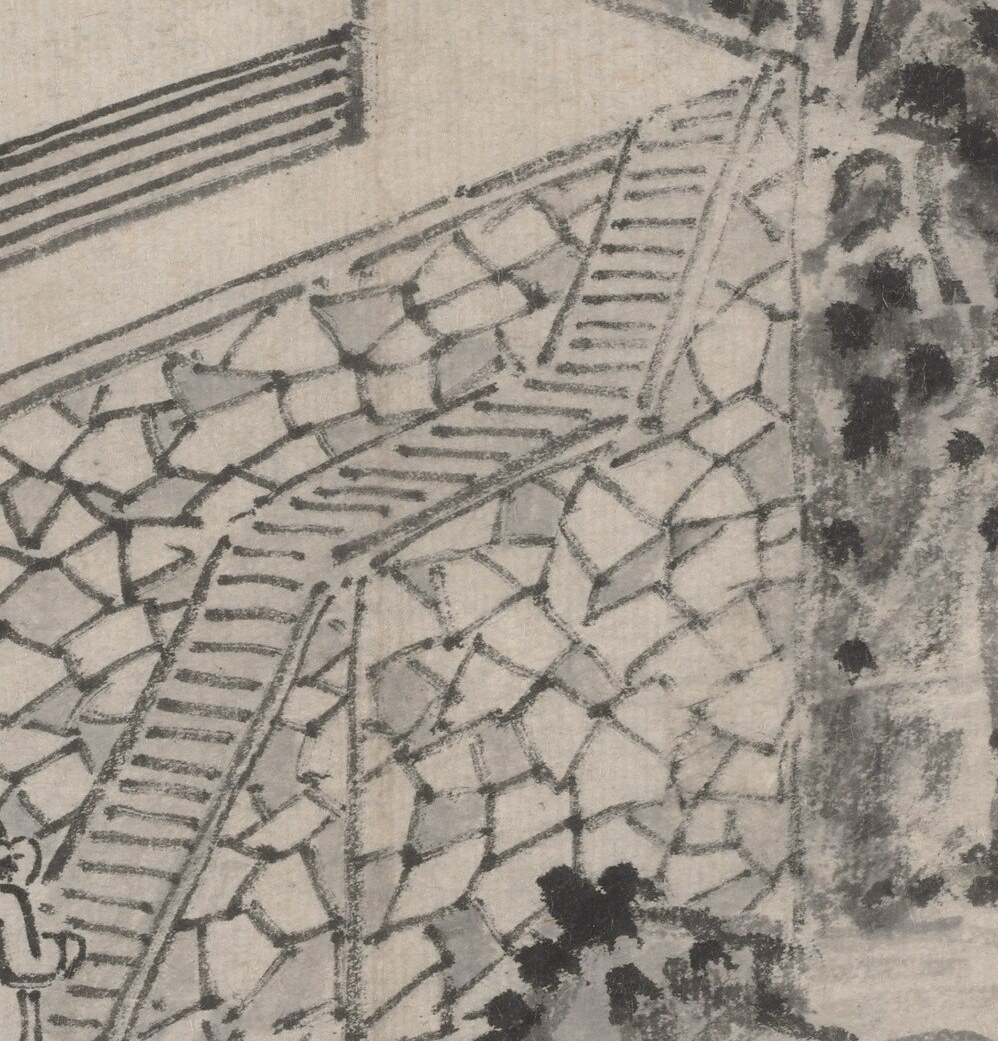A stone staircase leads to the retreat, nestled in dense foliage.