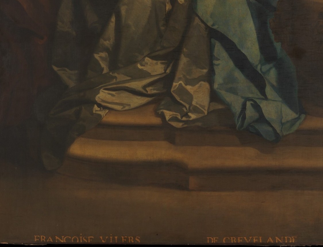 The pooling silk skirt is the technical showpiece , the painter's ability to render fabric weight and light on cloth is most legible here