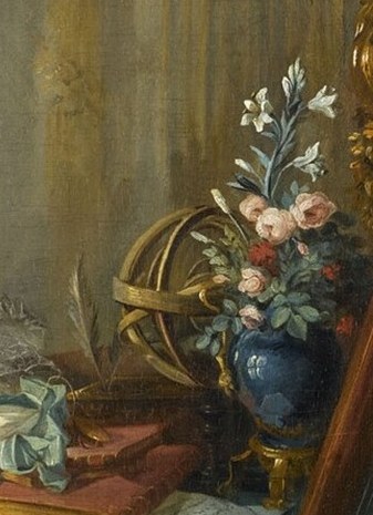 An astronomical globe nearby suggests an interest in science.
