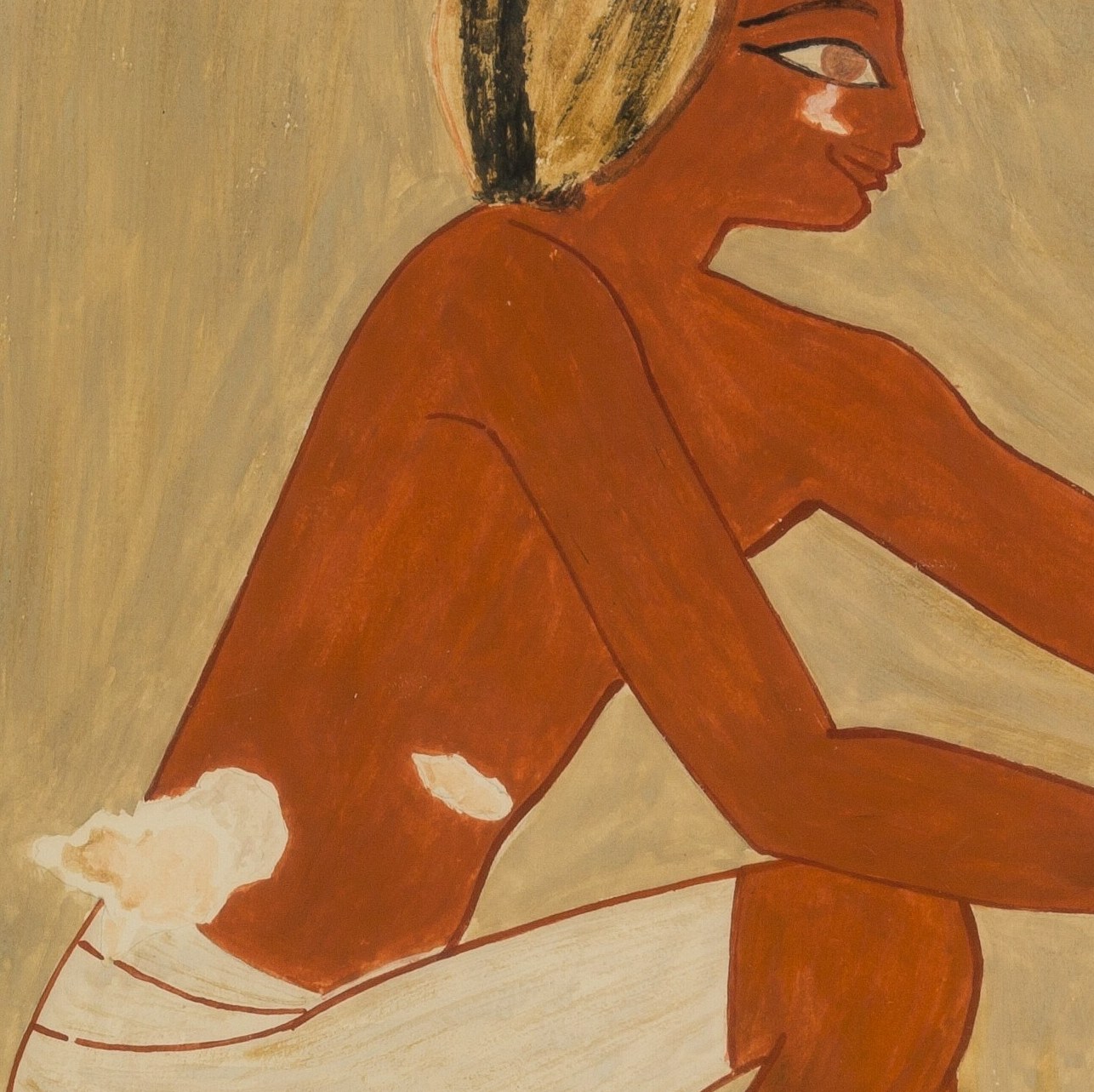 Nina M. Davies sat in the dark tomb, painting.