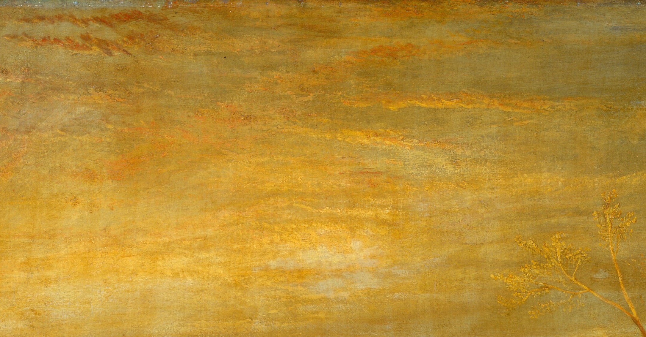 Turner's signature solar vortex , the light source is simultaneously the sky of the living world and a last look at it before the descent; color temperature shifts from gold to cold grey at the edges