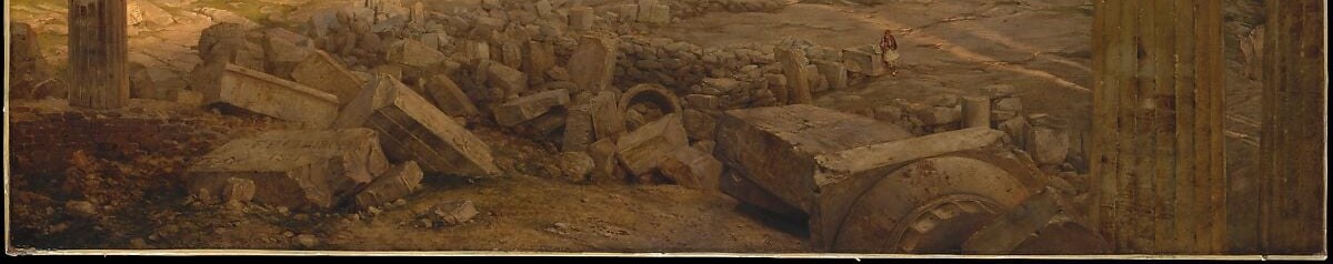 Church painted the ancient sacred rock itself with topographic exactness, merging geological and historical time in a single surface