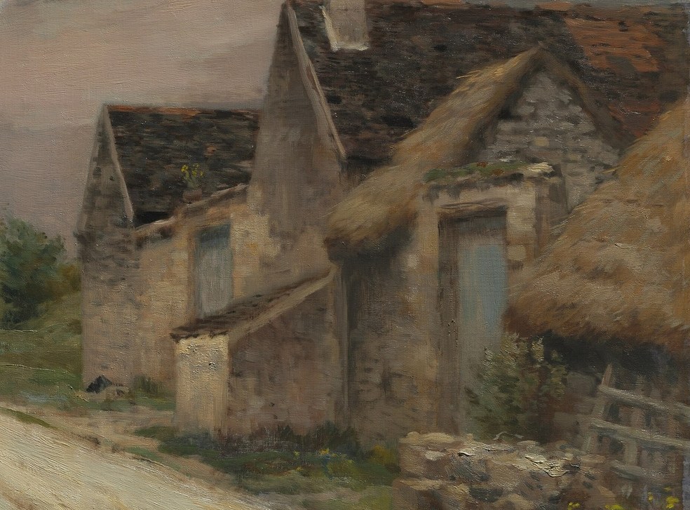 A humble house, a dirt path, a distant rainbow.