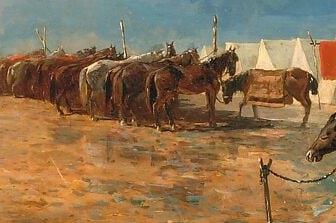 Between the distant tents, tiny figures are walking.