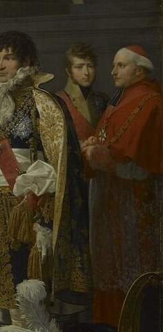 His attire suggests a religious or official capacity, possibly officiating or witnessing the ceremony.