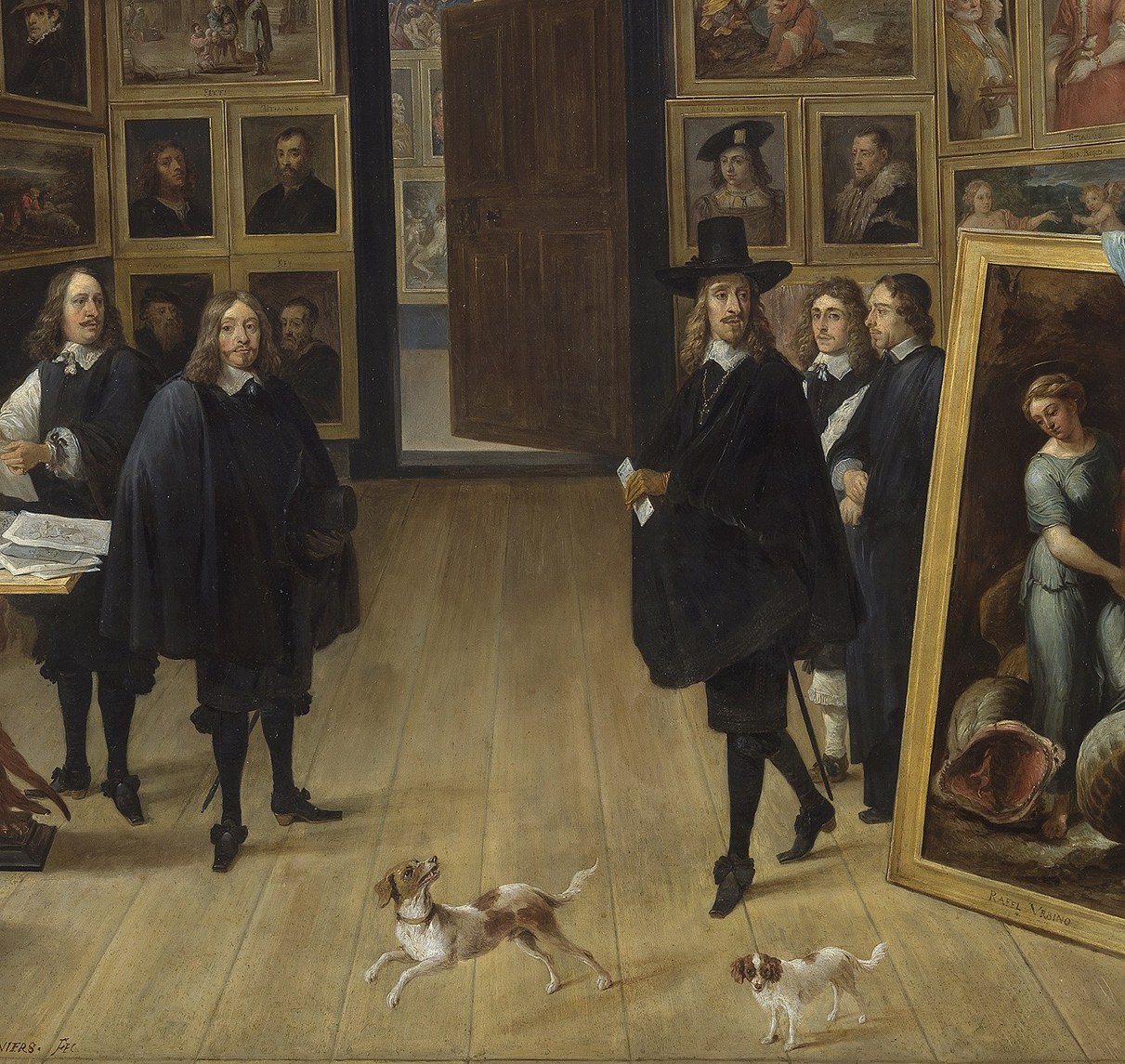 The central human anchor , the Archduke gestures toward his collection, making him the pivot between viewer and art-within-art.