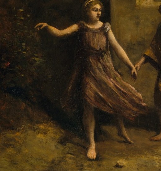 Three figures flee, desperate to escape the destruction.