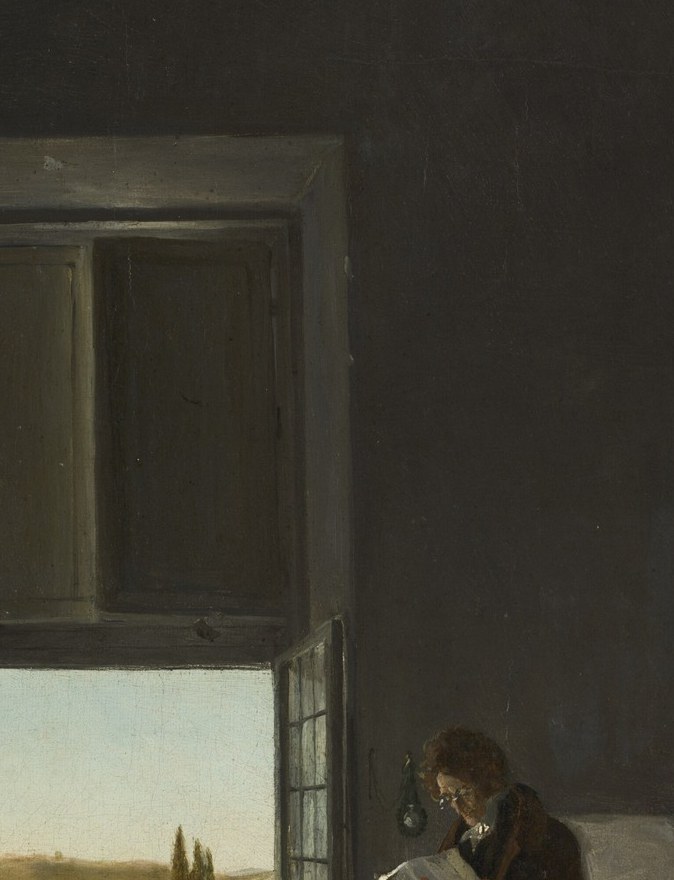 The faint warm landscape anchors the work historically in Rome , a Prix de Rome pensionnaire's view from the Villa Medici, a specific autobiographical detail.