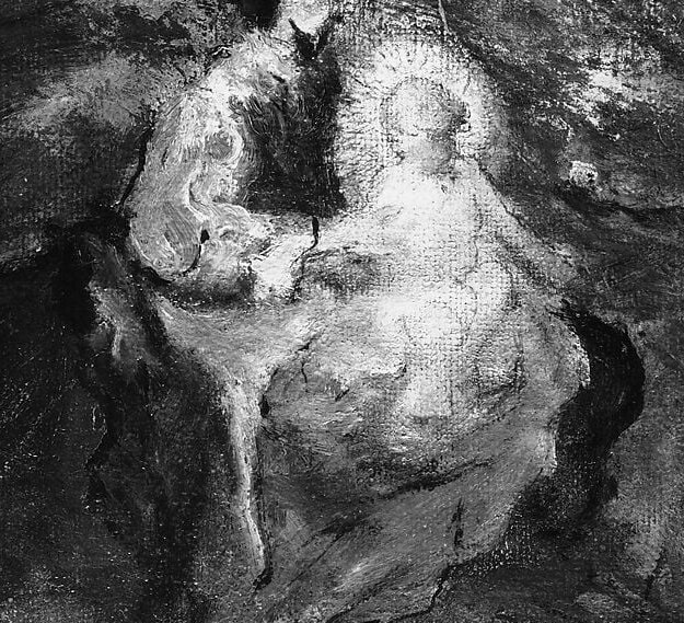 Newman's loose, smeared brushwork is most visible here , broad strokes evoke fabric without describing it, showing his Barbizon-influenced technique at its most expressive.
