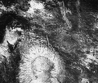 The most luminous point in the composition; her downward gaze anchors the painting's maternal tenderness and draws the eye immediately.