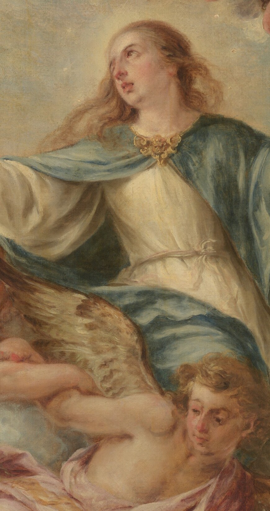 He depicts the Virgin Mary ascending to heaven.
